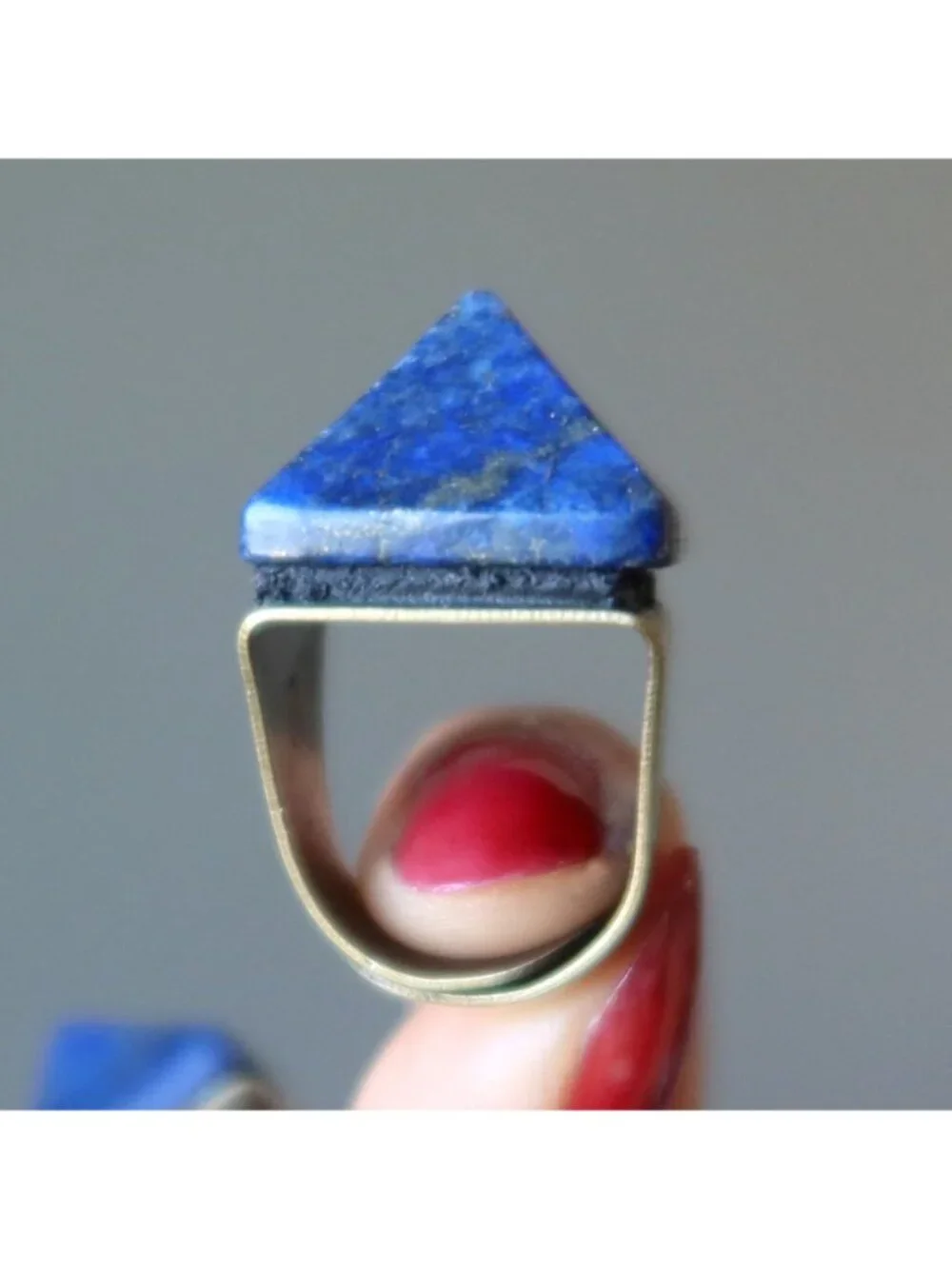 Lapis Lazuli Ring Blue Pharaoh Pyramid Gem Bronze Adjustable Size 5 to 8 Jewelry